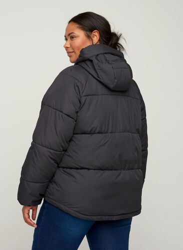 Short winter jacket with a hood, Black w Stone Grey, Model image number 1