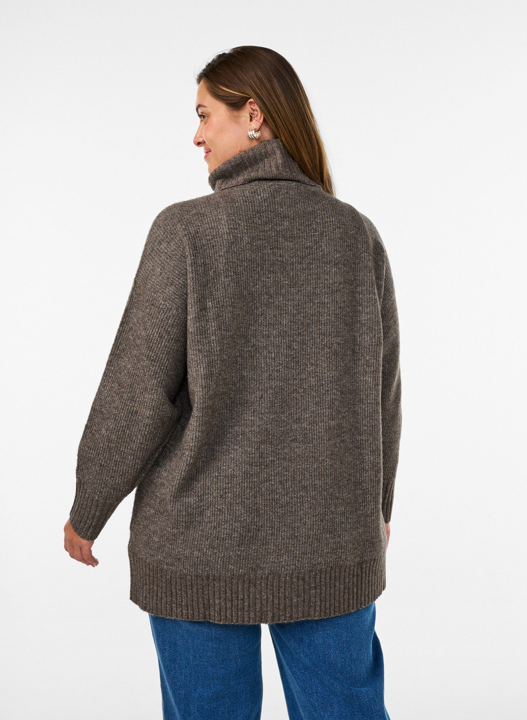 ZizzifashionLoose knit jumper with a turtleneck, Brown, Model image number 2