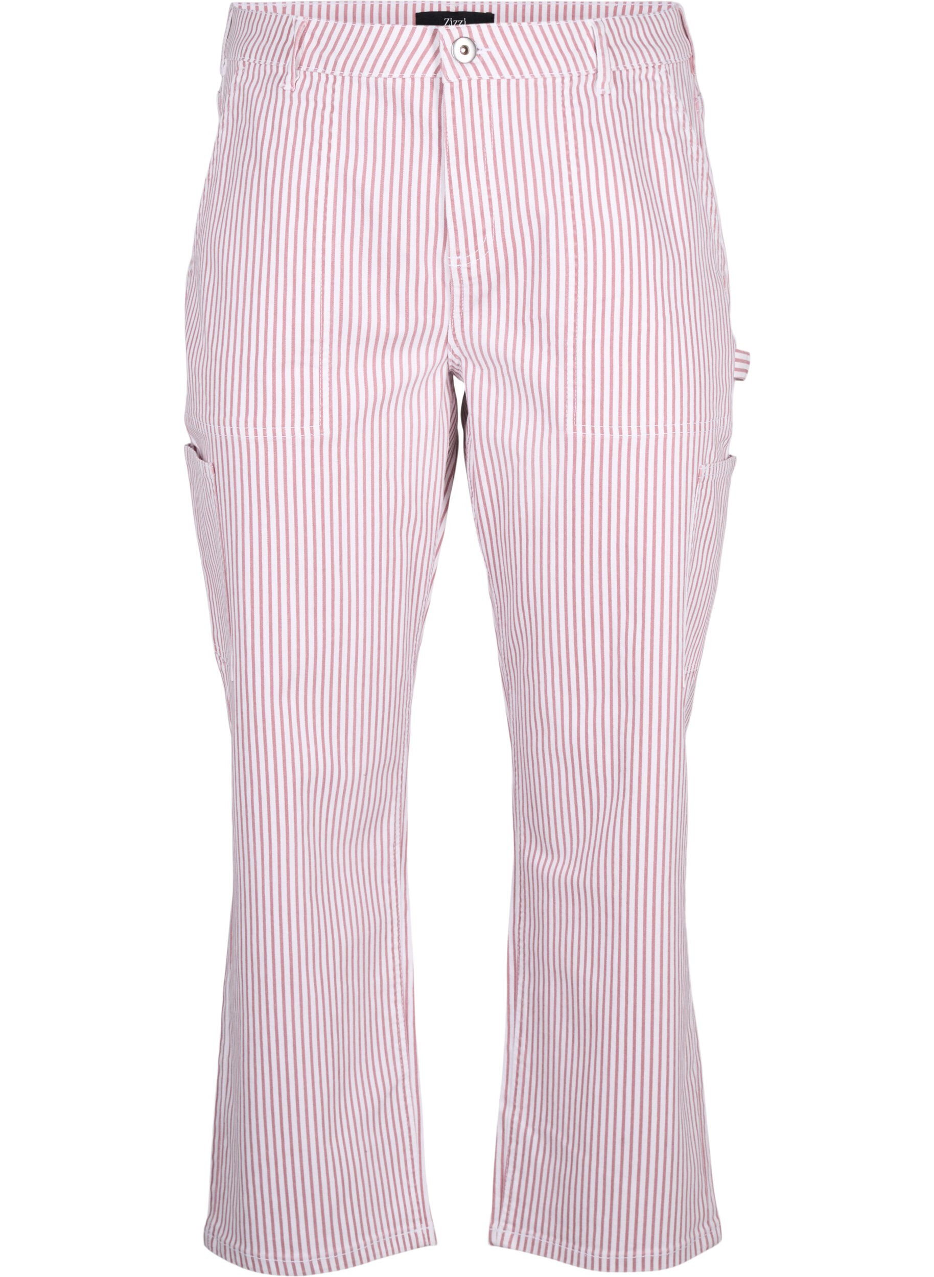 Zizzifashion Striped cargo jeans with a straight fit, Rose White Stripe, Packshot image number 0