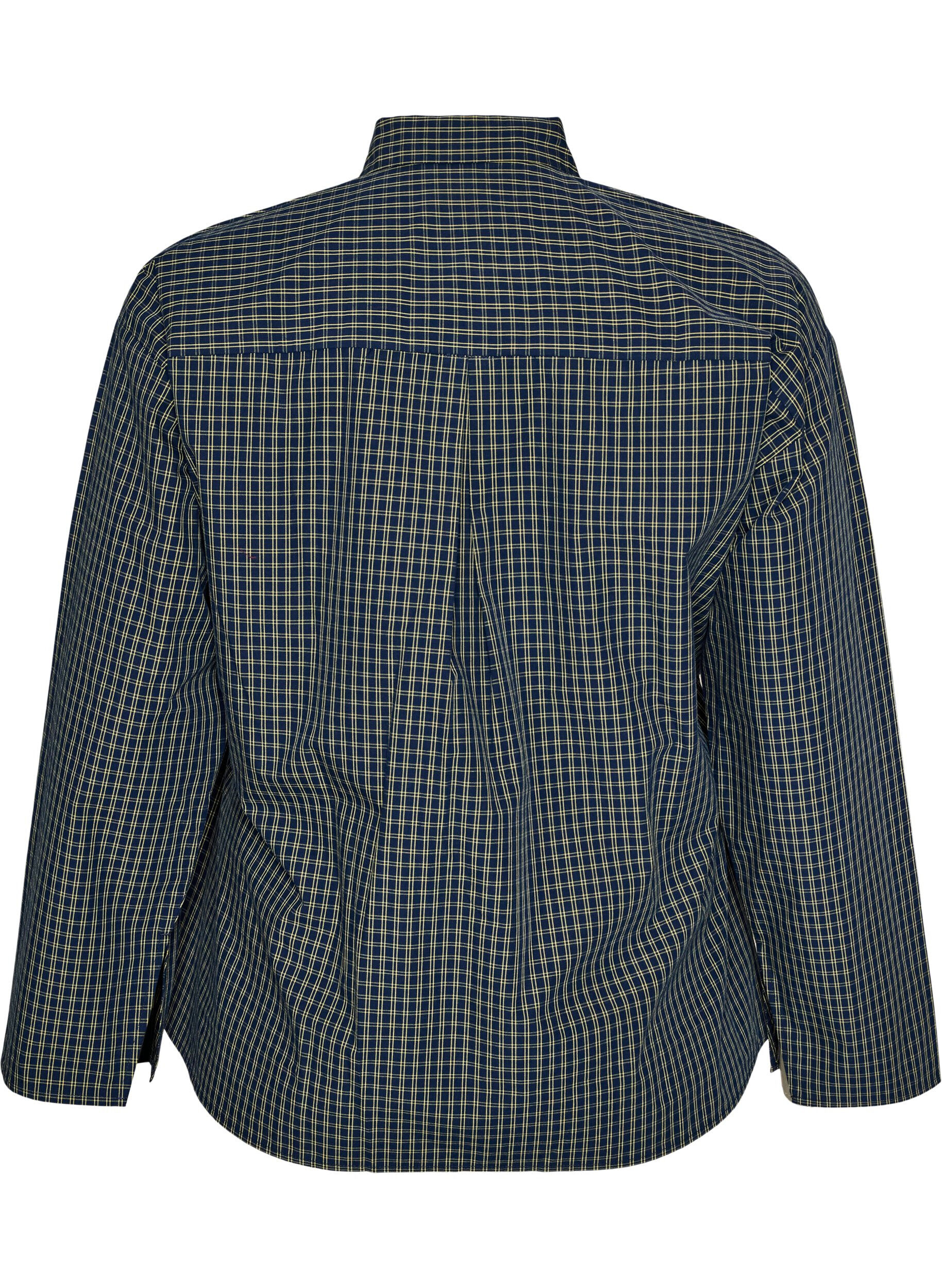 ZizzifashionCotton shirt with a checked pattern and concealed button fastening, Blue, Packshot image number 1