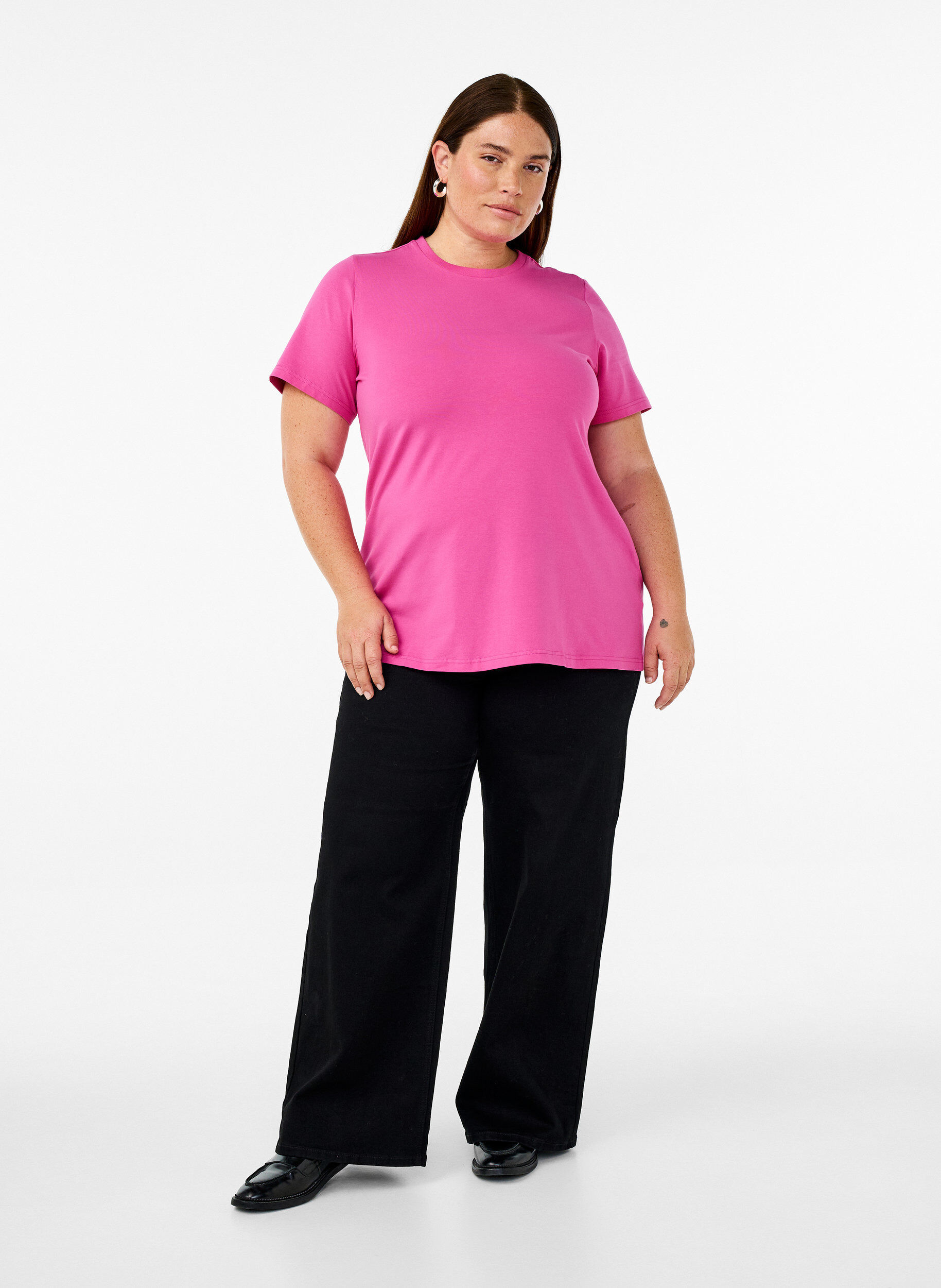 Zizzifashion T-shirt in organic cotton with a round neck, Raspberry Rose, Model image number 2