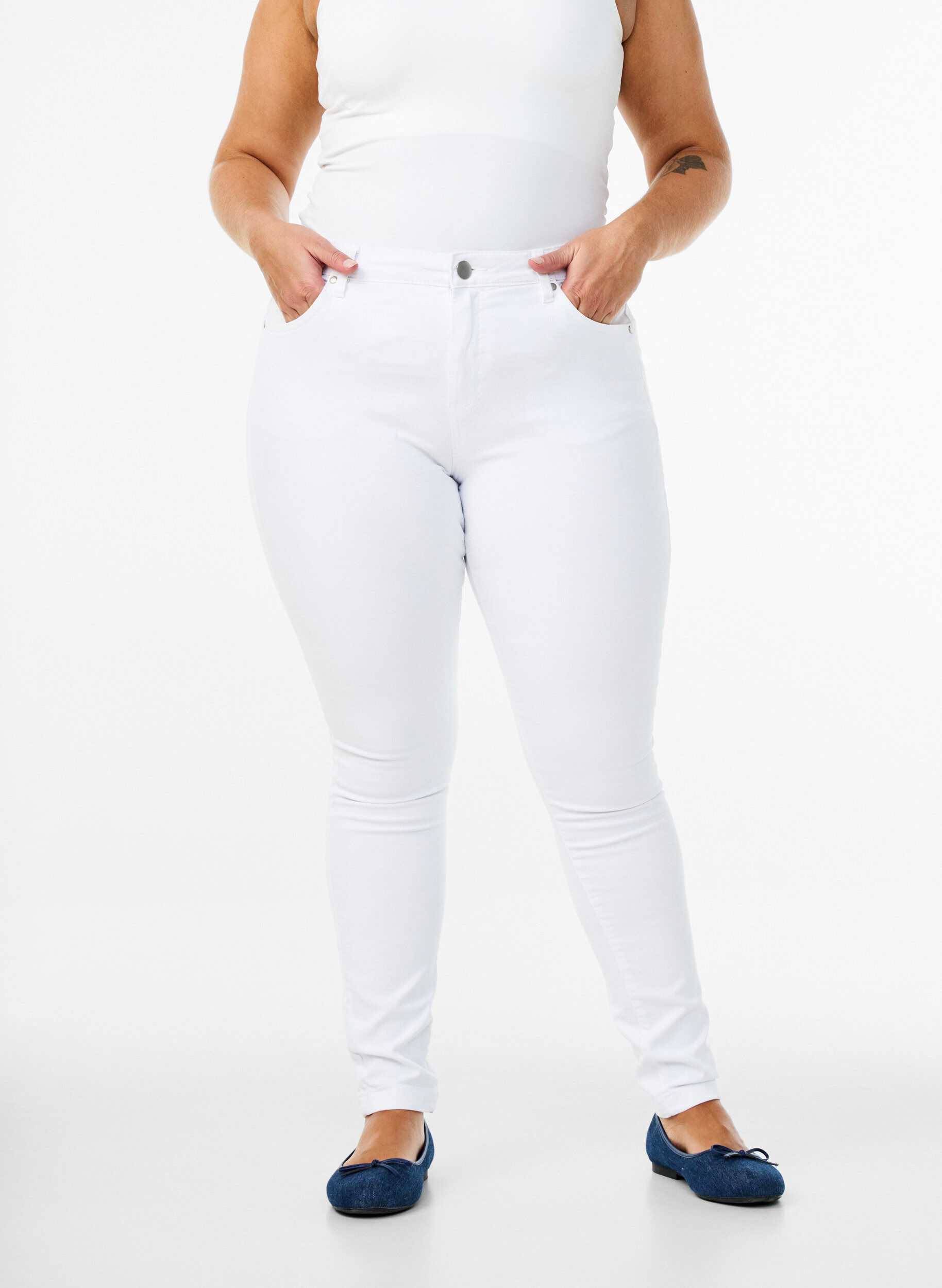 Zizzifashion High-waisted super slim Amy jeans , White, Model image number 2