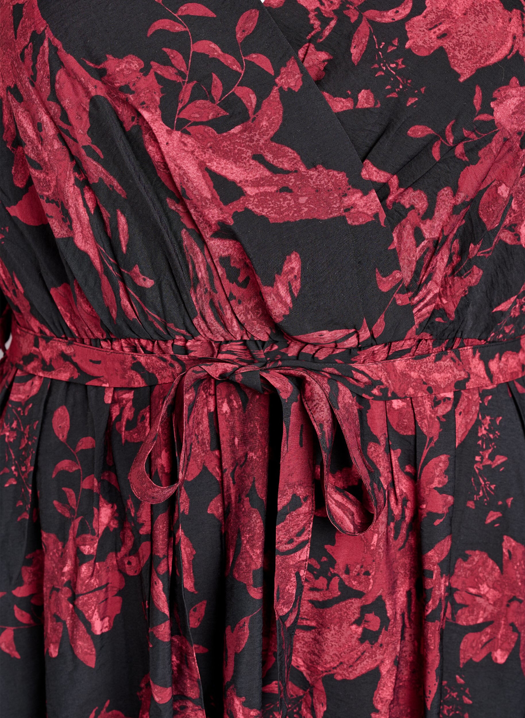 Zizzifashion Knee-length dress with tie-belt and wrap-look, Black, Packshot image number 2