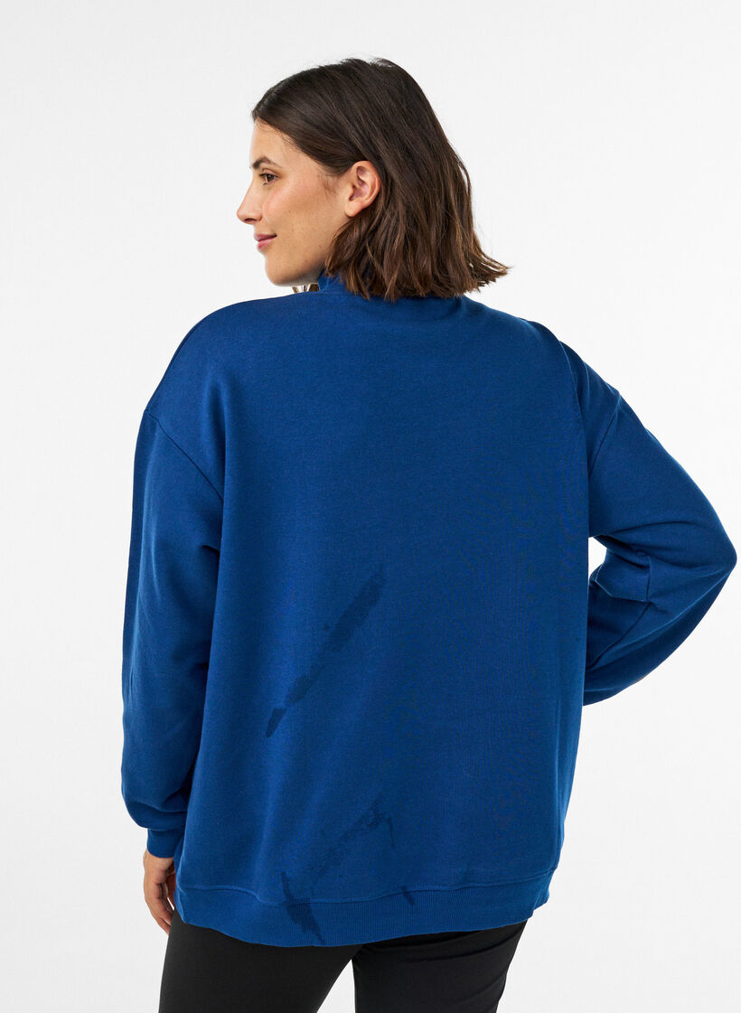Sweatshirt with a high neck and sporty front motif, Blue, Model image number 2