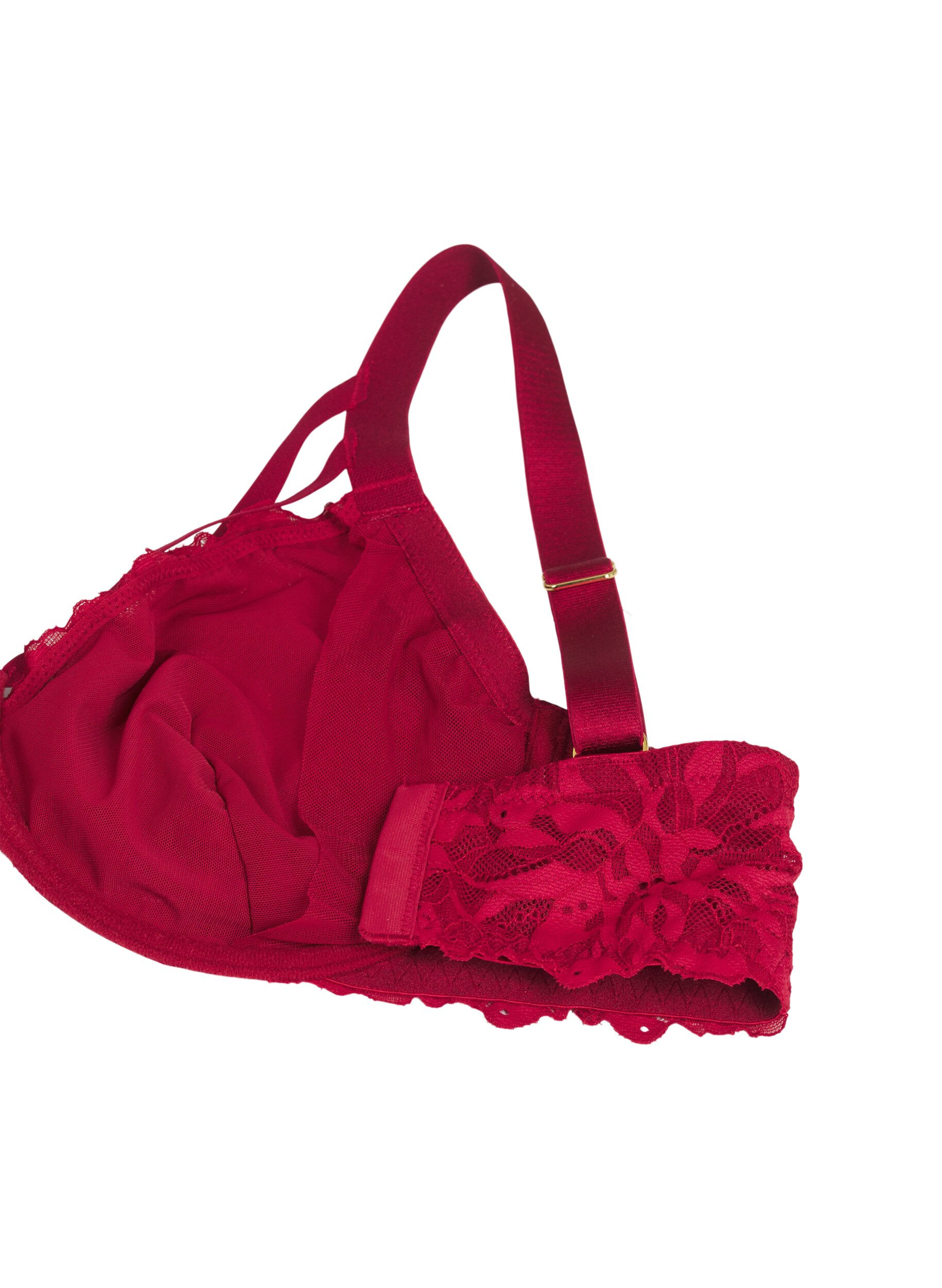 Zizzifashion Full coverage lace bra with string details, Rhythmic Red, Packshot image number 3