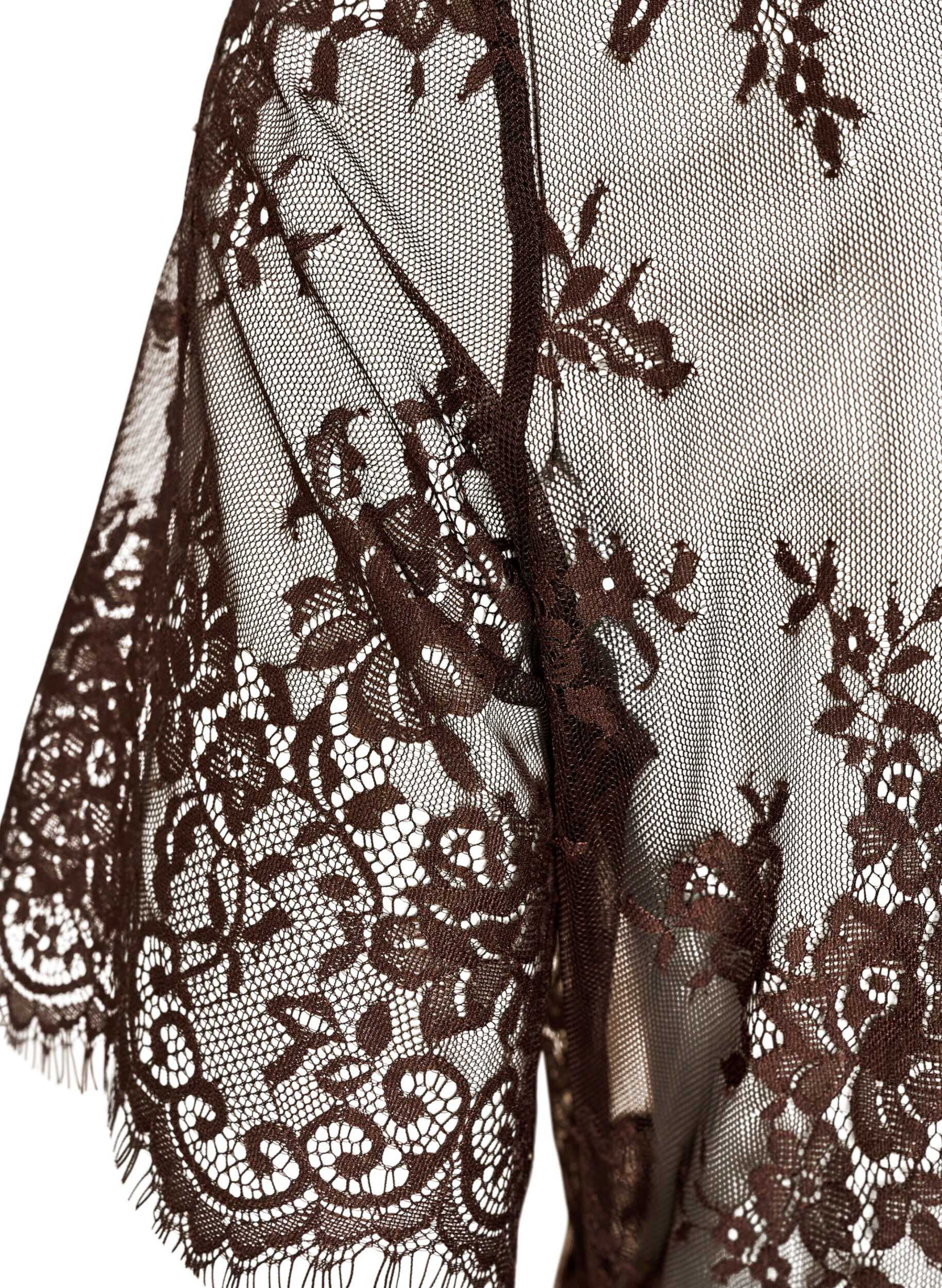 Zizzifashion Sheer lace midi dress with short sleeves, Brown, Packshot image number 3