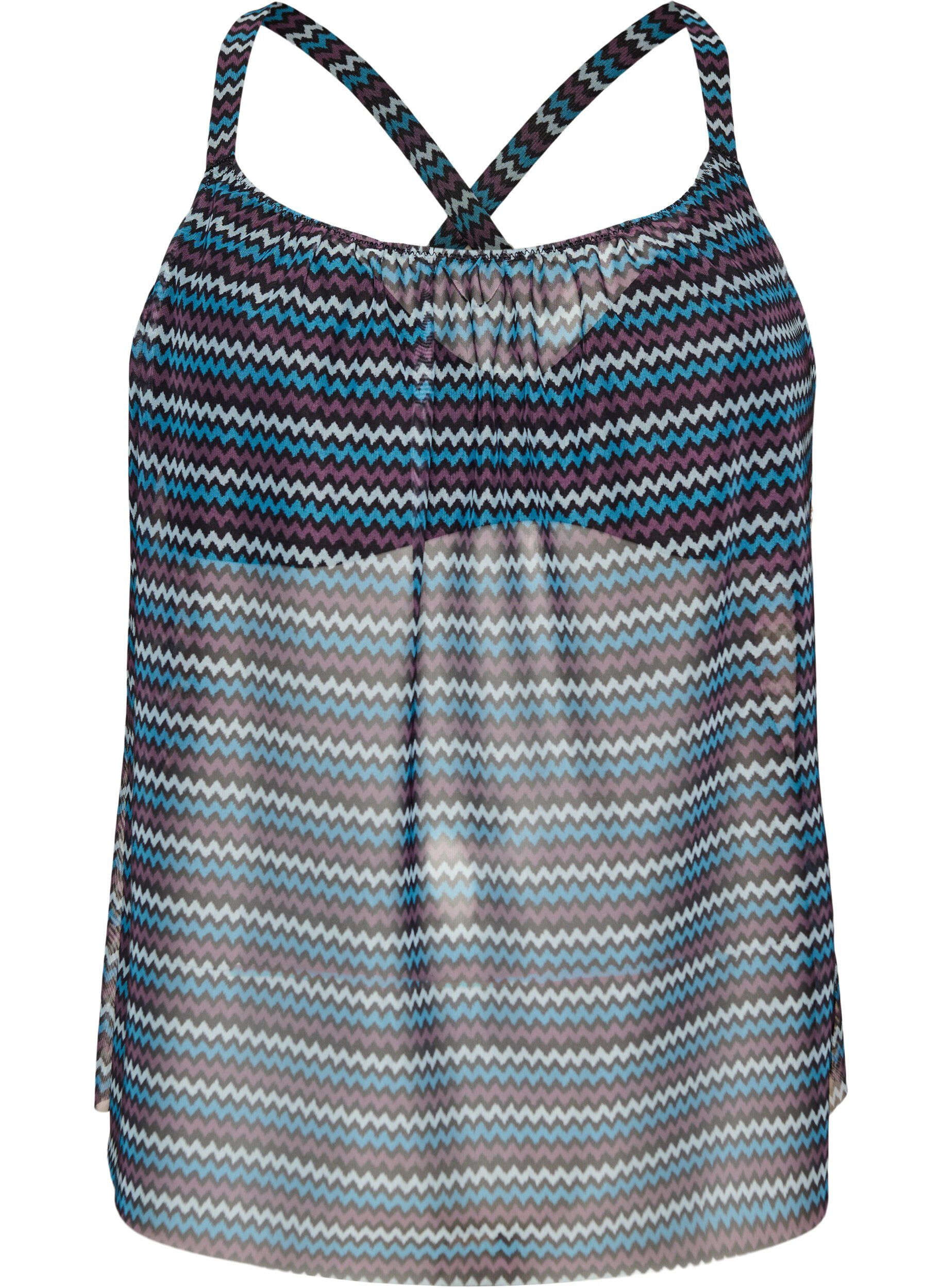 Zizzifashion Patterned tankini top with underwire and criss-cross straps, Blue, Packshot image number 0