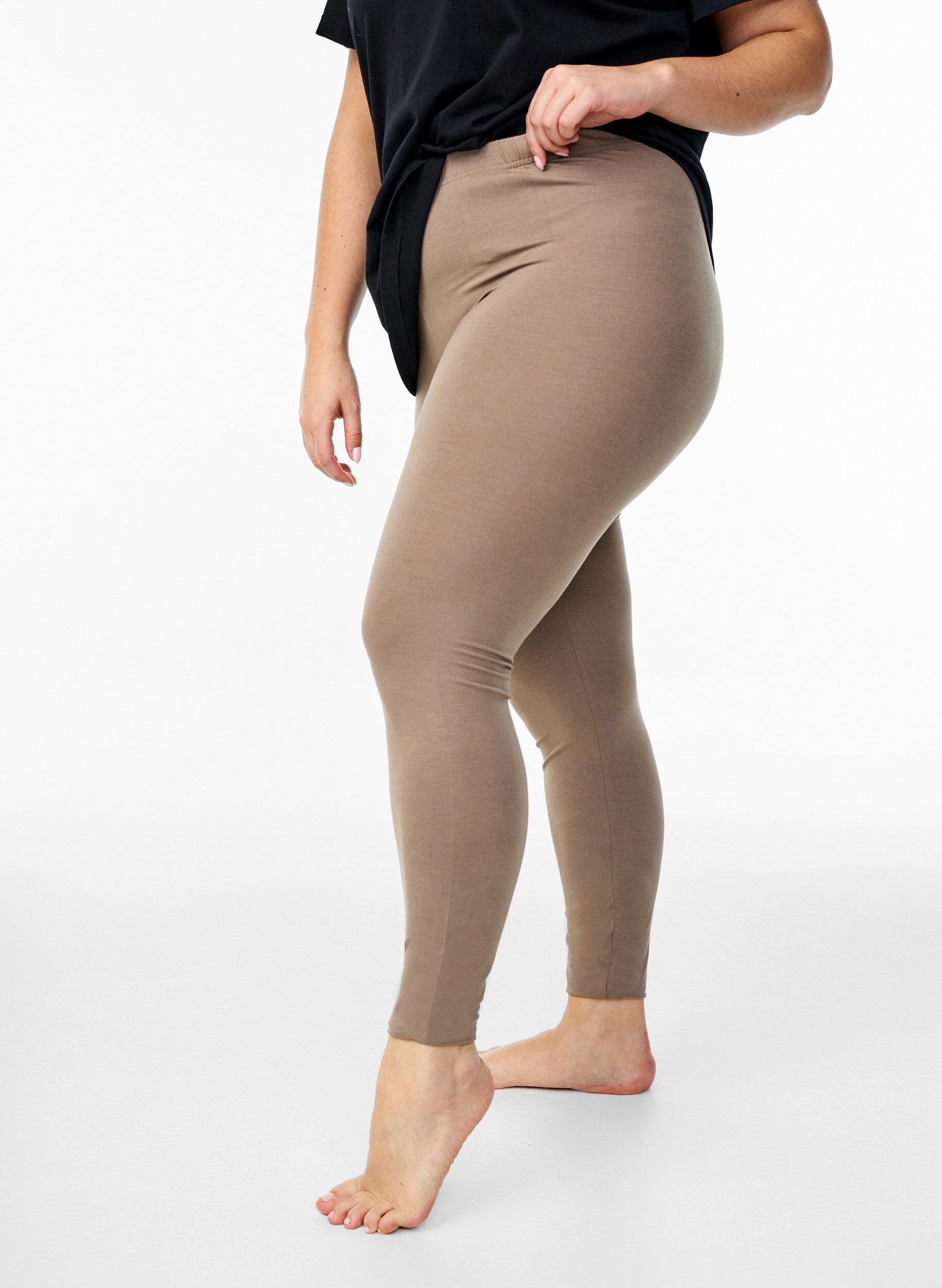 Zizzifashion Basic leggings in viscose, Brown, Model image number 0
