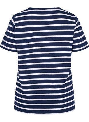 Striped cotton t-shirt with v-neckline, Navy B White Stripe, Packshot image number 1