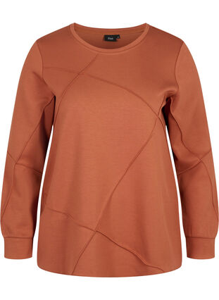 Long-sleeved sweat blouse with rounded neckline, Sequoia, Packshot image number 0