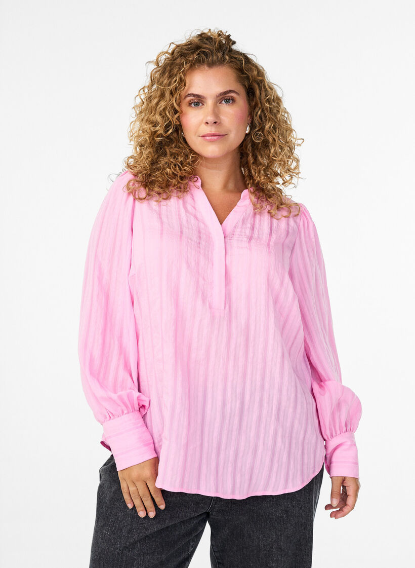 Blouse with vertical stripes, Pink, Model image number 0