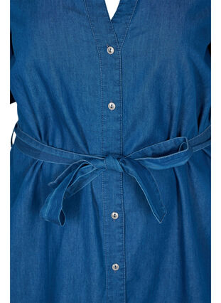Cotton denim dress with waist belt, Medium Blue, Packshot image number 2