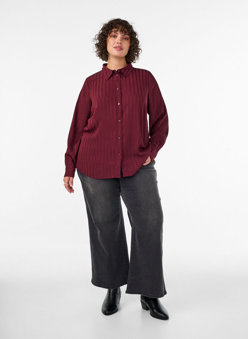Shirt with textured stripes and glitter threads, Red, Model image number 1