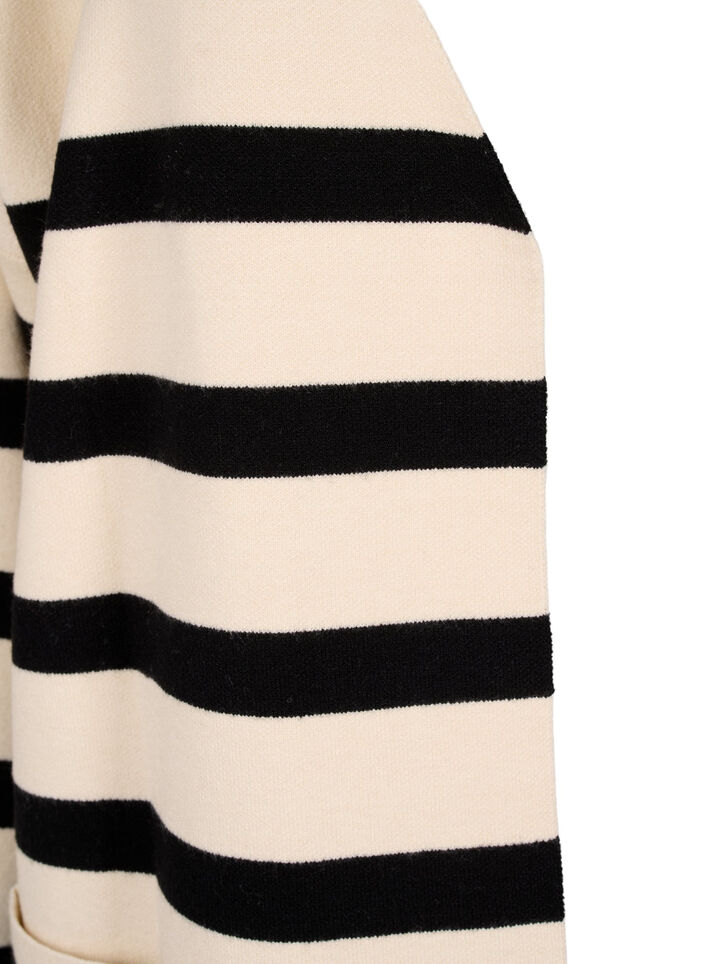 Long striped knitted cardigan, Birch w/Black, Packshot image number 2