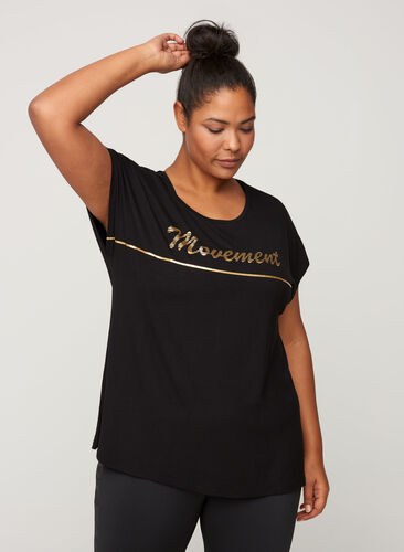 Sports t-shirt with print on the chest, Black, Model image number 0