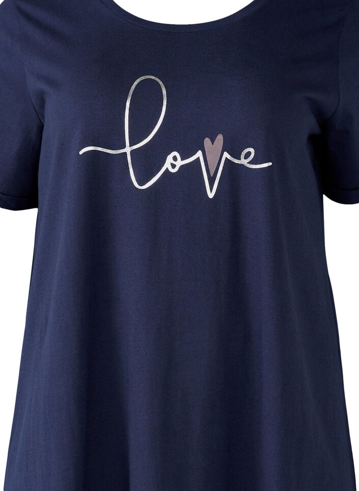 Short-sleeved nightgown in organic cotton, Blue, Packshot image number 2