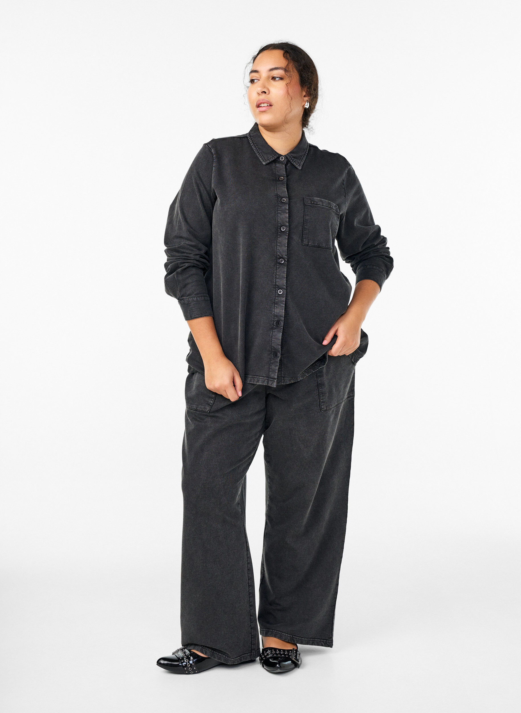 Zizzifashion Shirt in sweat fabric with a washed effect, Dark Grey, Model image number 1