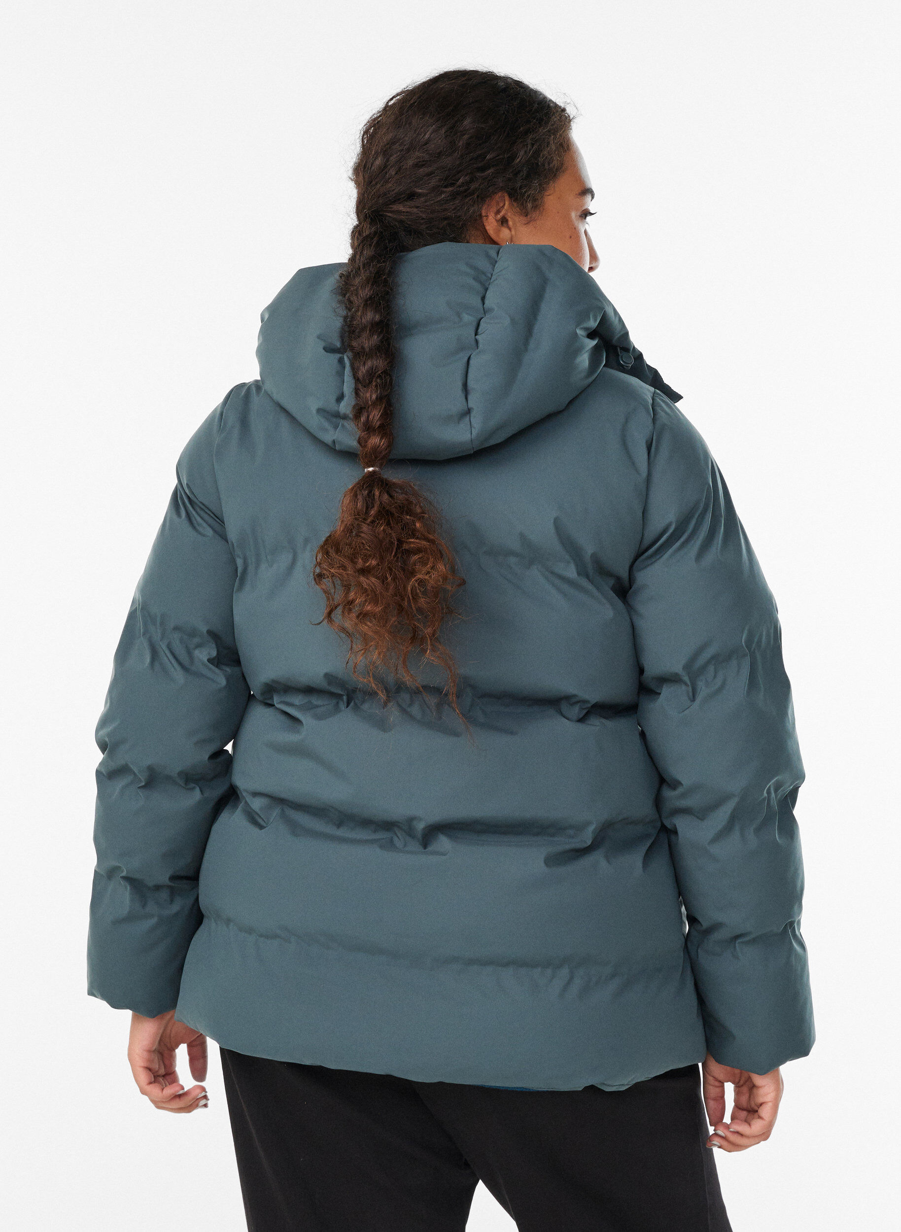 Zizzifashion Short puffer jacket with detachable hood, Green, Model image number 2