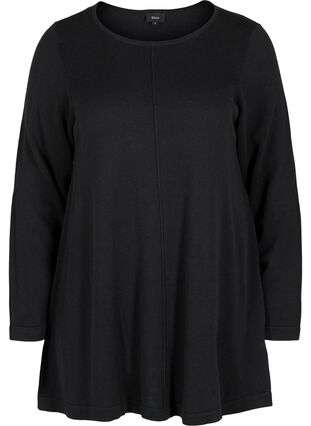 Plain knitted blouse with rounded neckline, Black, Packshot image number 0