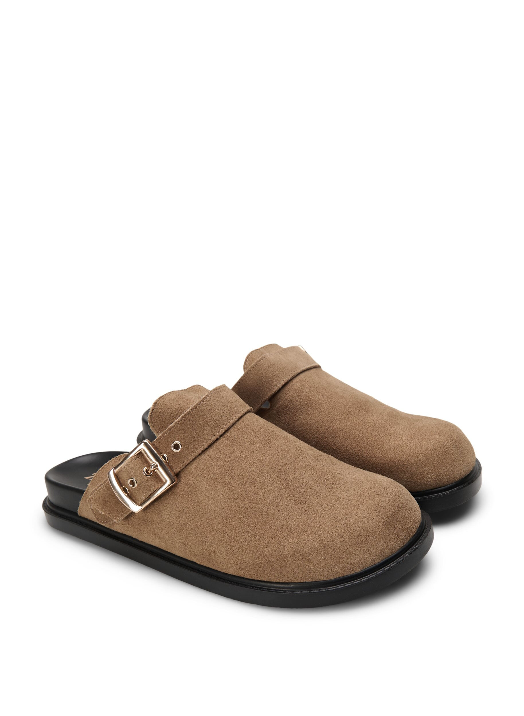 Zizzifashion Wide fit suede clogs, Woodsmoke, Packshot image number 1