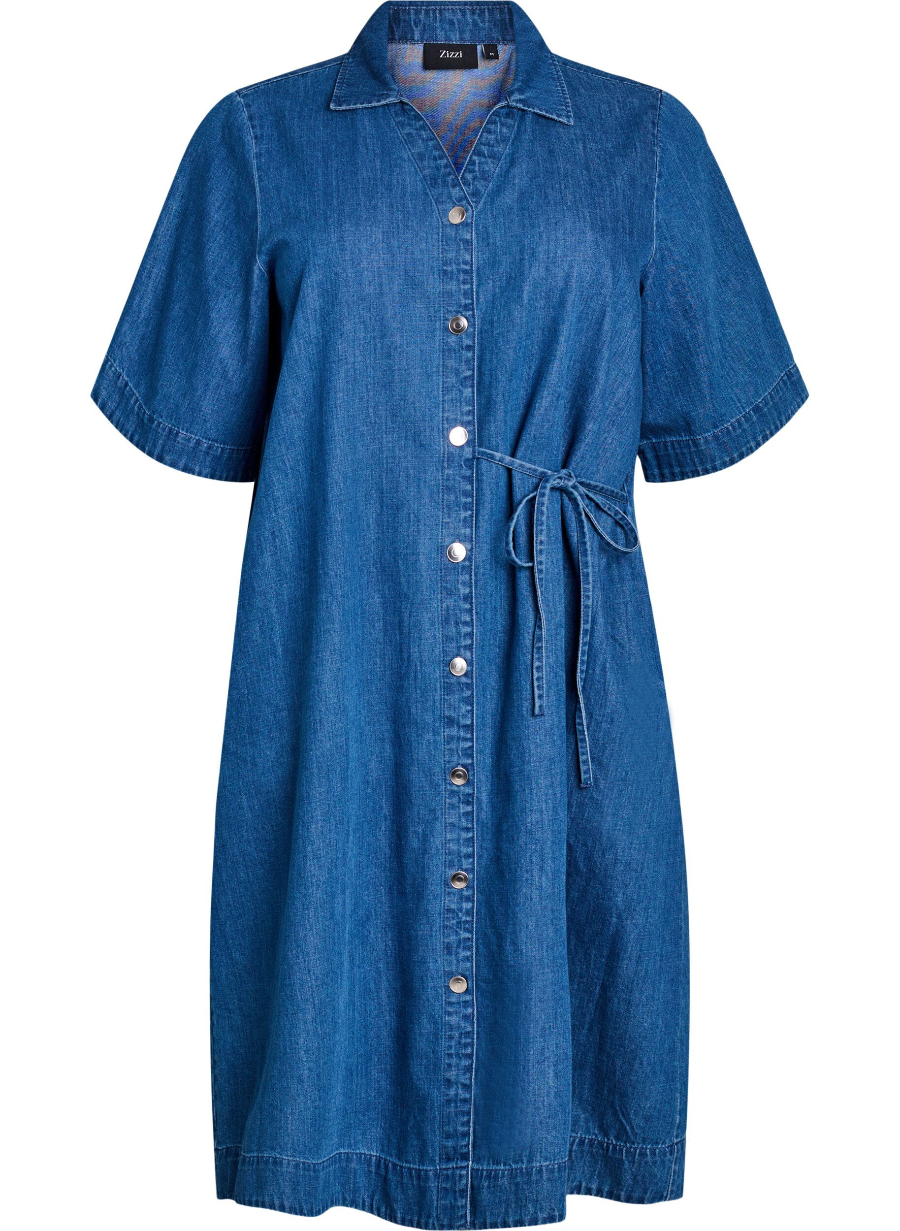 Zizzifashion Denim dress with buttons and tie detail, Blue, Packshot image number 0