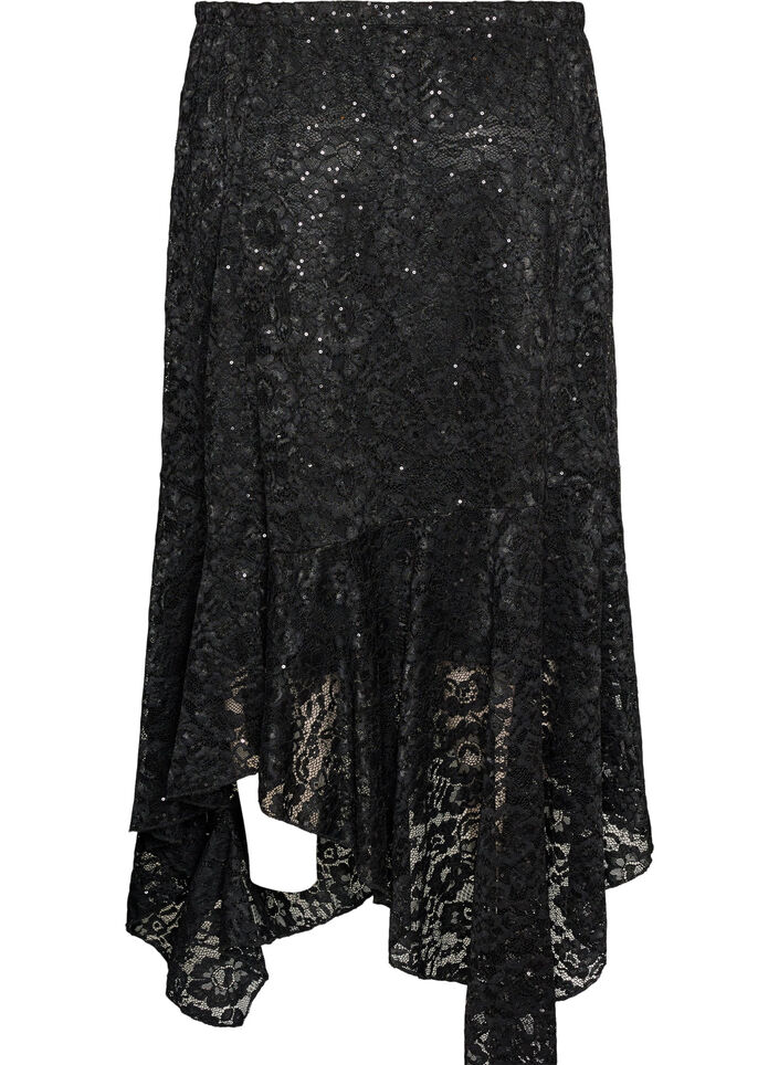 Lace midi skirt with sequins, Black, Packshot image number 1