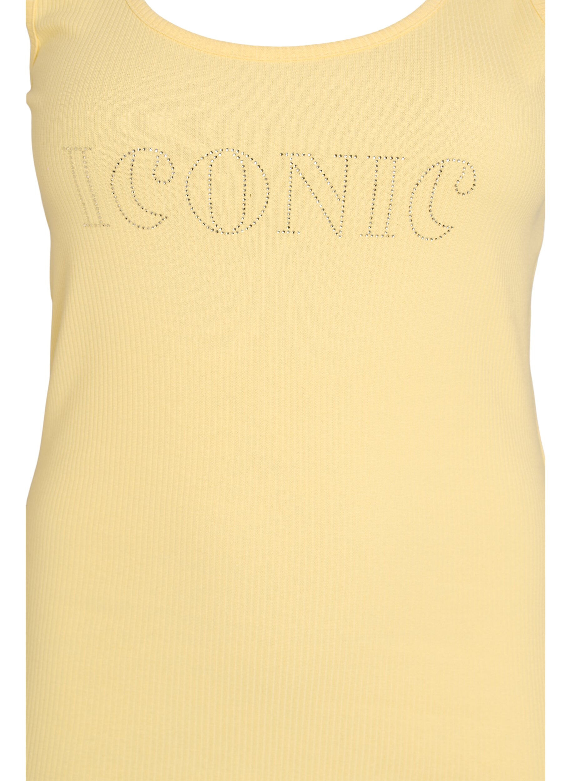 Zizzifashion Slim-fit tank top with rhinestones, Yellow, Packshot image number 2