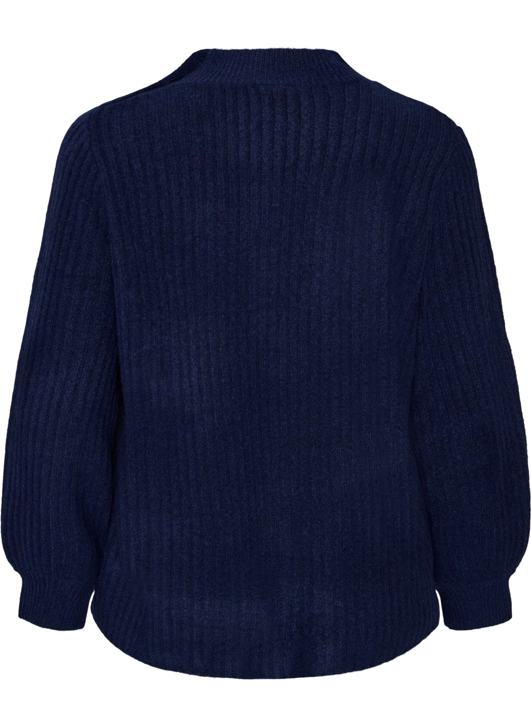 ZizzifashionRibbed jumper with puff sleeves and buttons, Blue, Packshot image number 1