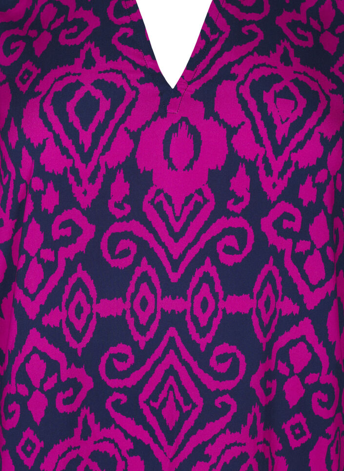 Blouse with print and 3/4 sleeves, Blue, Packshot image number 2
