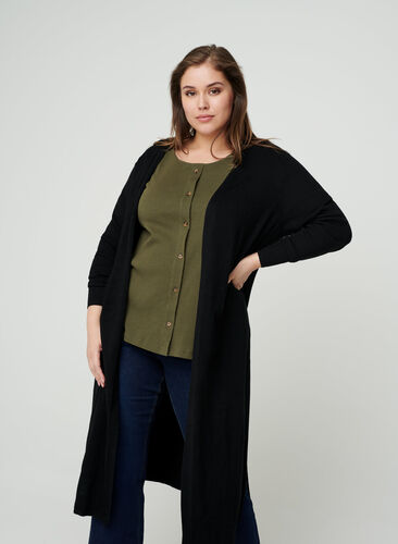 Long knitted cardigan made from a viscose mix, Black, Model image number 0