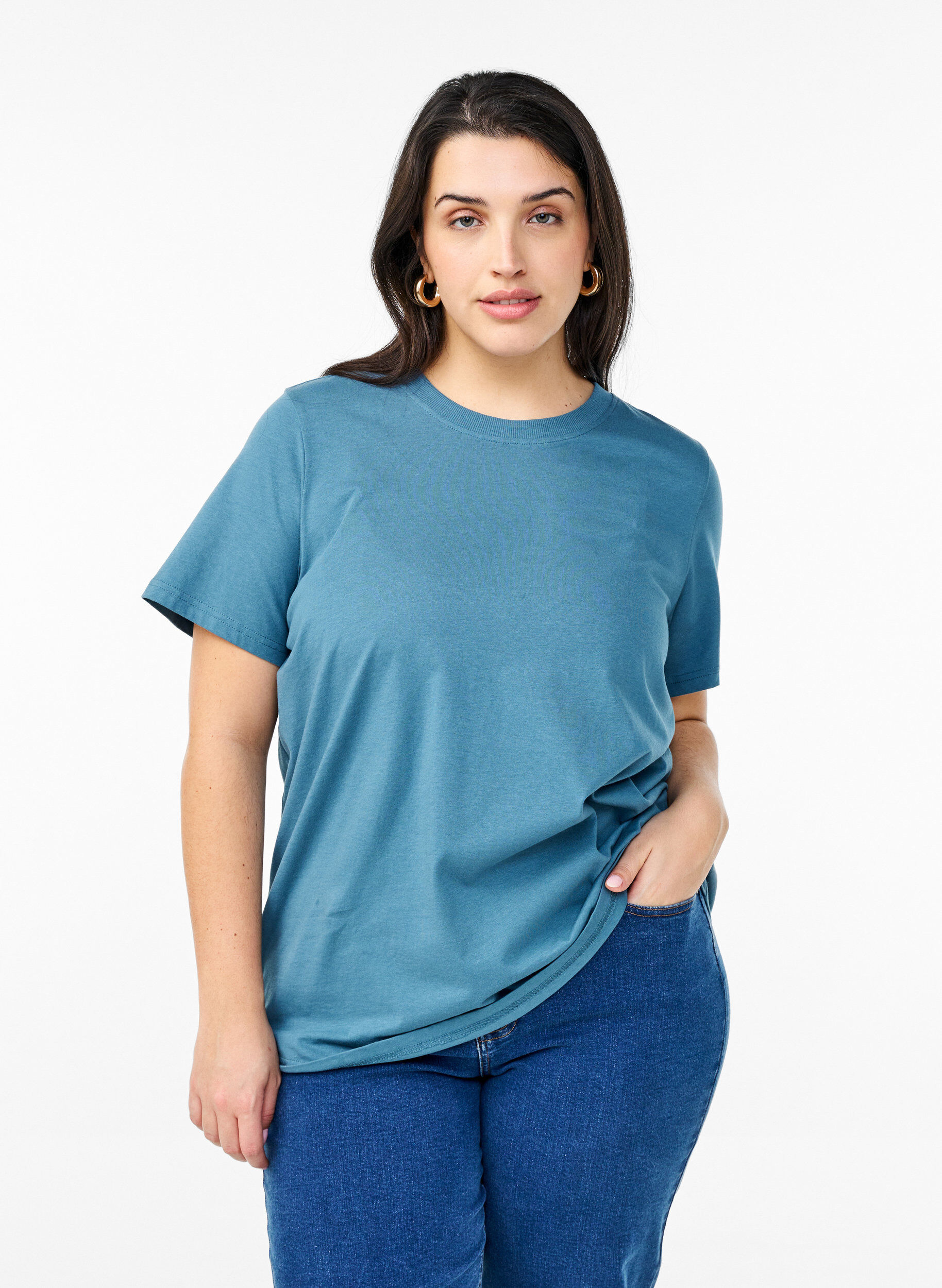 Zizzifashion Basic cotton T-shirt with round neck, Grey, Model image number 0