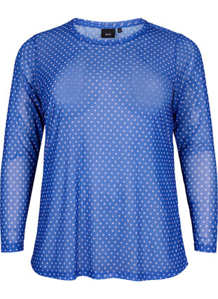 Printed mesh blouse, Classic Blue Dot, Packshot image number 0