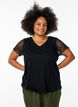 Cotton t-shirt with short lace sleeves, Black, Model image number 0