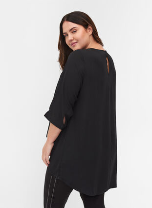 Blouse with 3/4-length sleeves and asymmetric hem, Black, Model image number 1