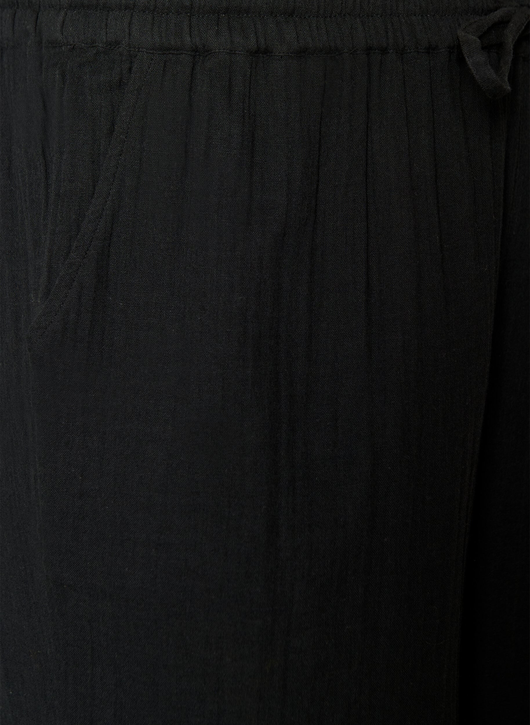 Zizzifashion Loose cotton muslin shorts with a high waist, Black, Packshot image number 2