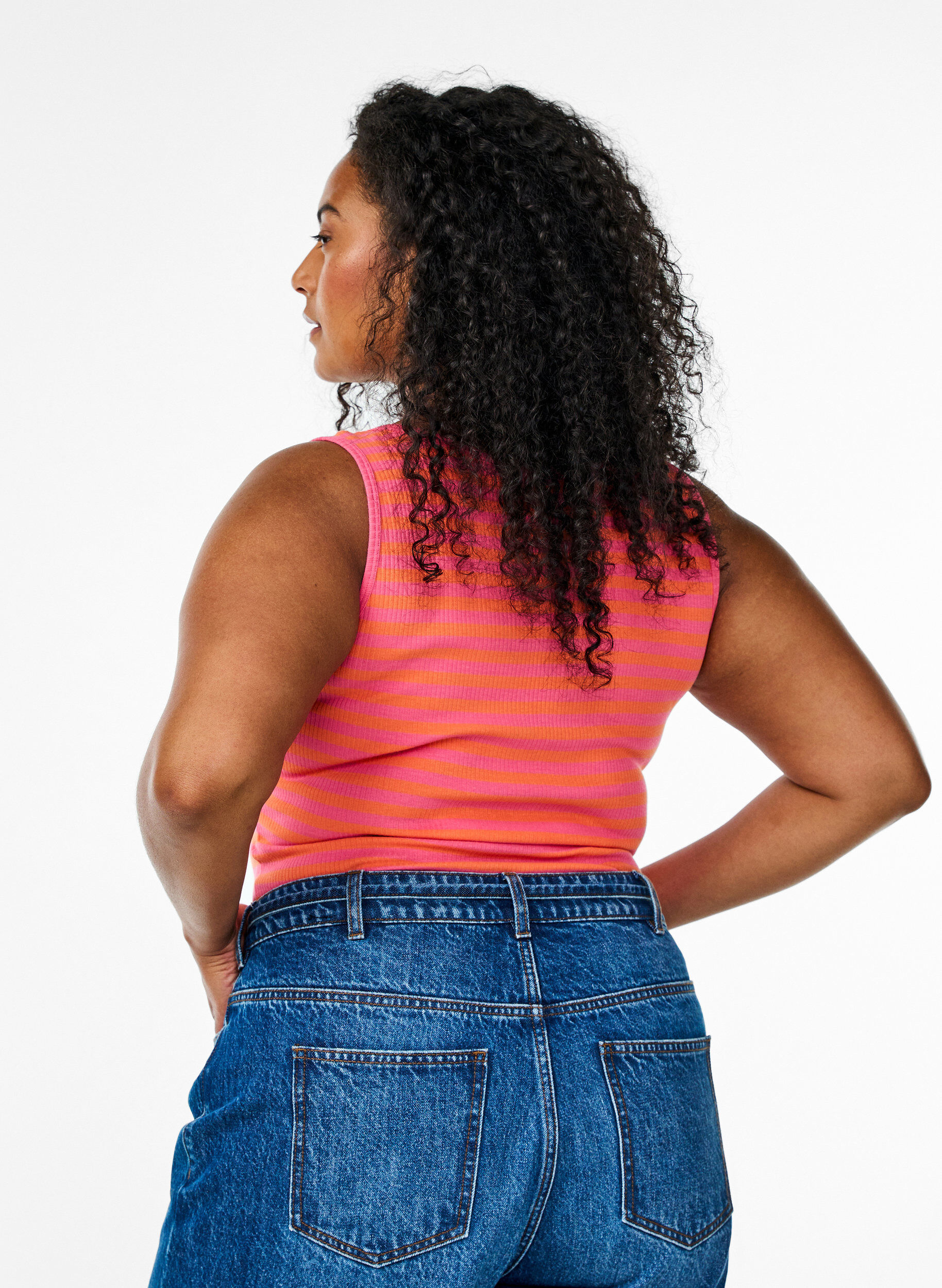 Zizzifashion Striped tank top with a rib structure, Melon B.Gum Stripe, Model image number 1