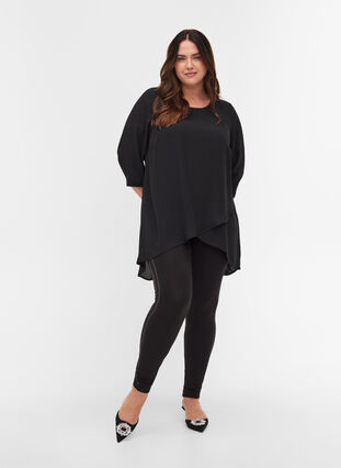 Blouse with 3/4-length sleeves and asymmetric hem, Black, Model image number 2
