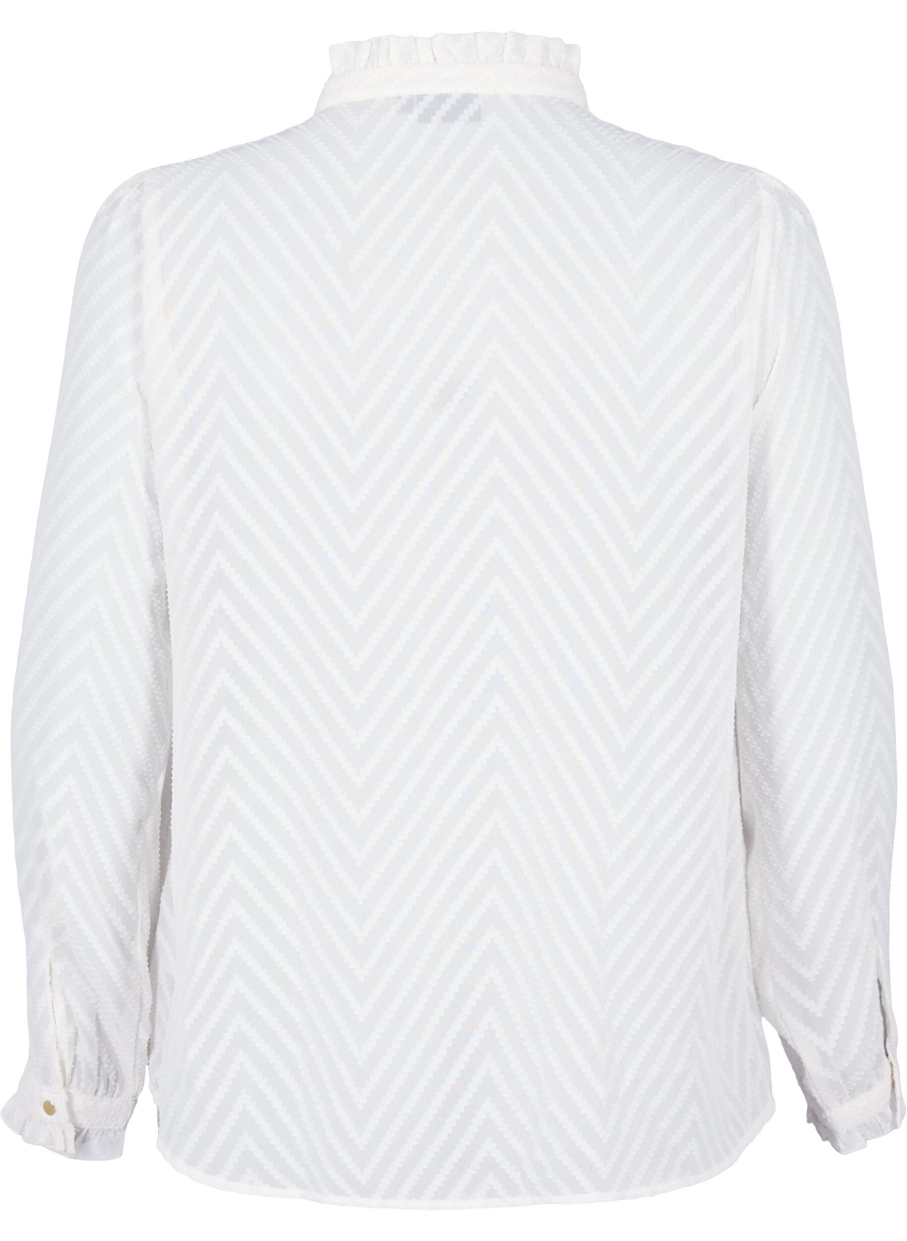 Zizzifashion Shirt blouse with ruffles and patterned texture, Snow White, Packshot image number 1