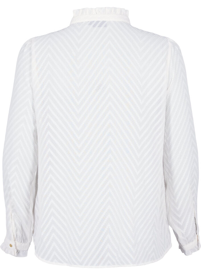 Shirt blouse with ruffles and patterned texture, Snow White, Packshot image number 1