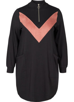Sweater dress with pockets and a zip, Black w. Burlwood, Packshot image number 0