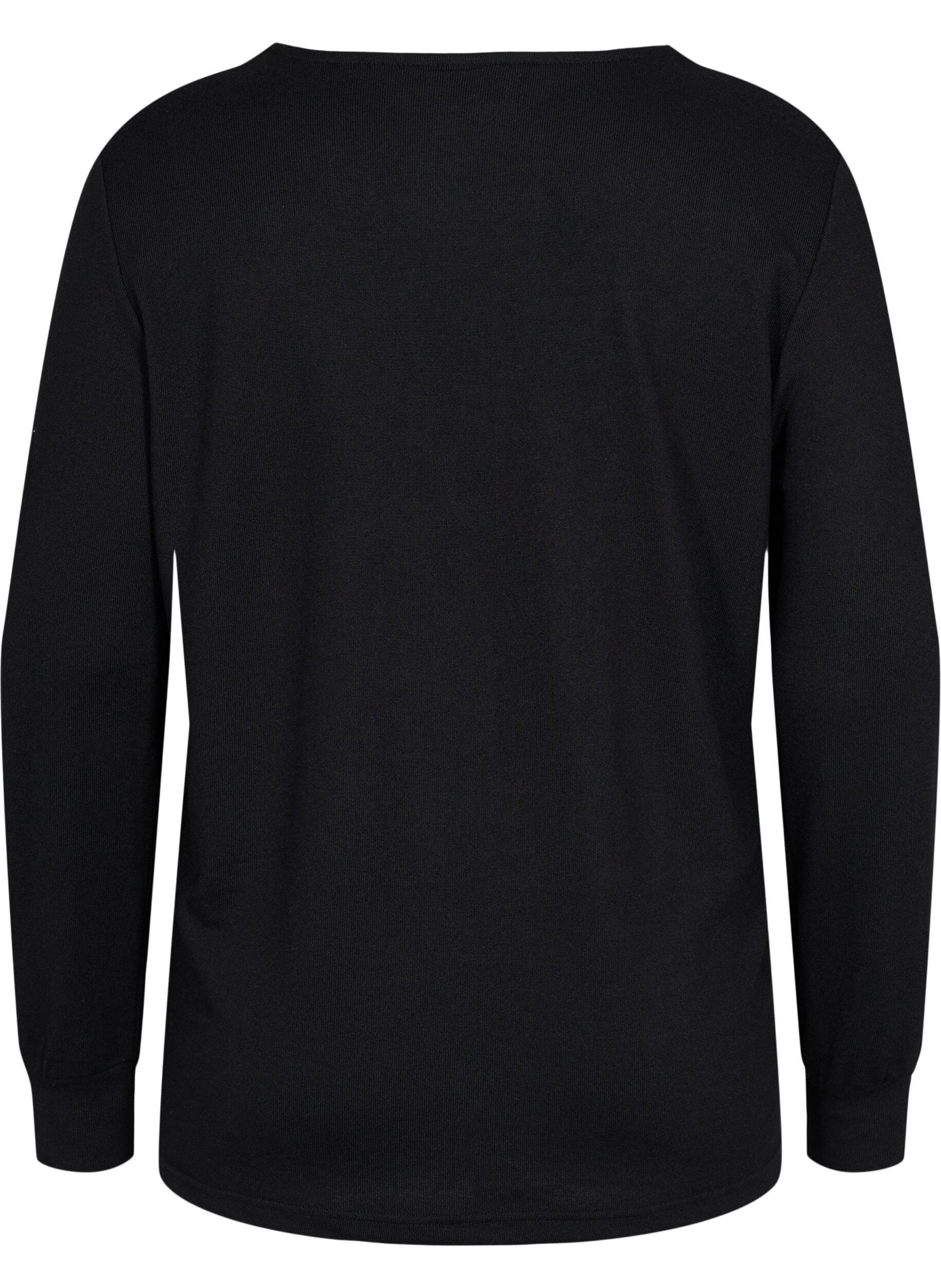 Zizzifashion Long-sleeved blouse with lace details, Black, Packshot image number 1