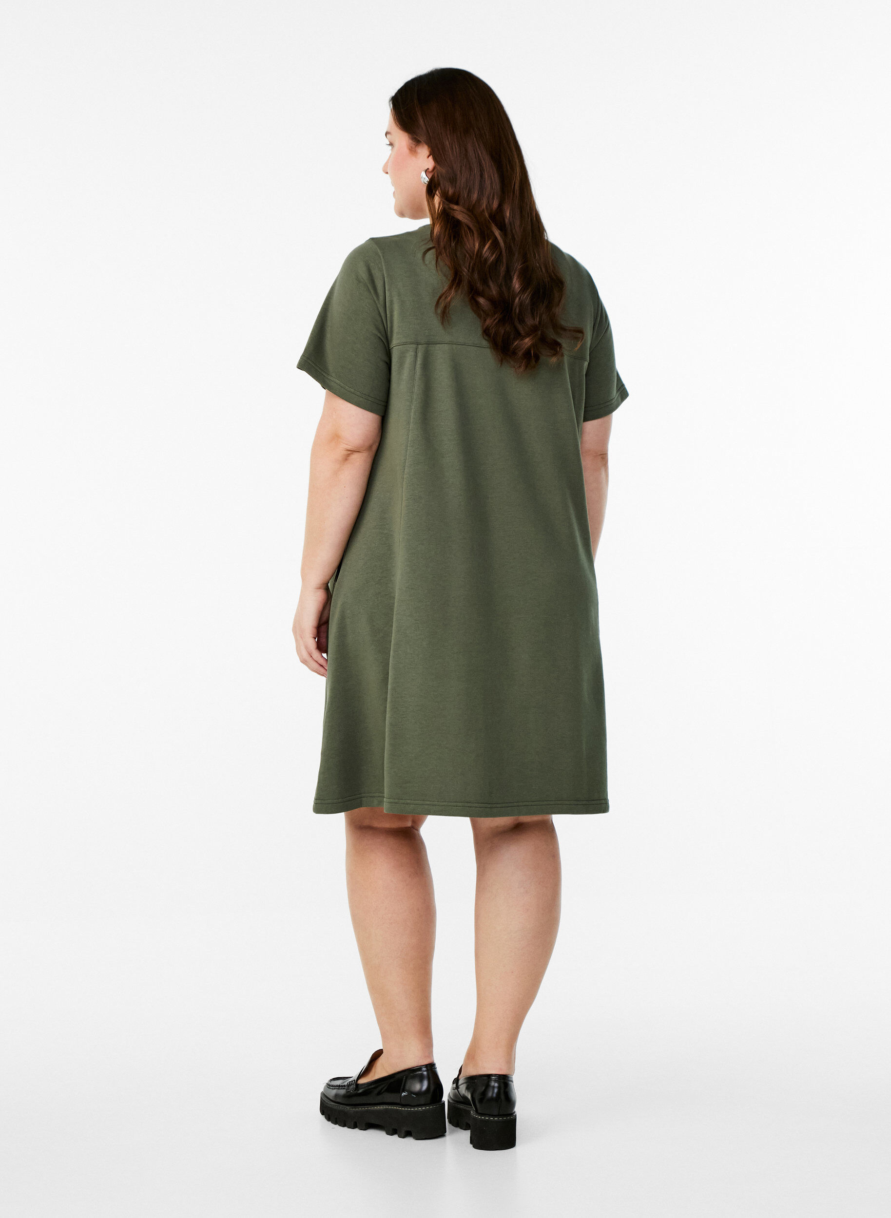 Zizzifashion Jersey dress with short sleeves and pockets, Green, Model image number 2