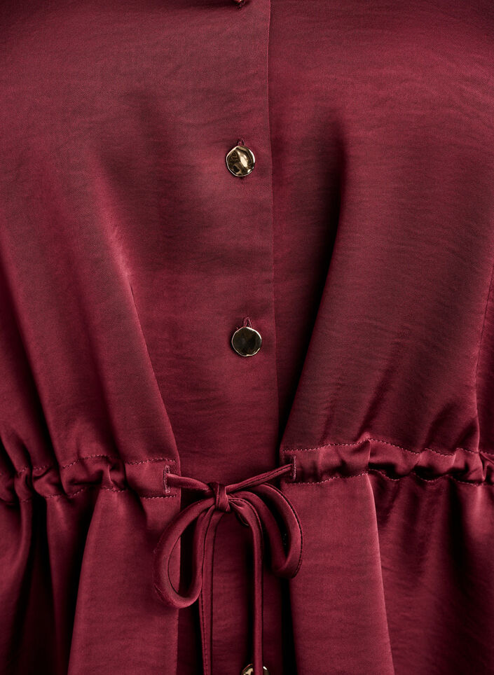 Party blouse in satin-look with buttons and adjustable waist, Dark Bordeaux, Packshot image number 2