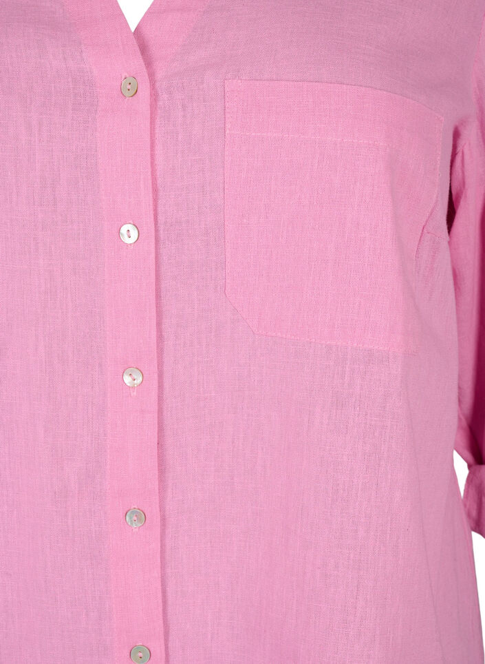 Shirt blouse with button closure in cotton-linen blend, Rosebloom, Packshot image number 2