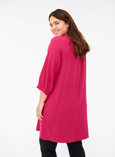 Cotton tunic with buttons and 3/4 sleeves, Sangria, Model image number 1