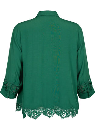 Viscose shirt with 3/4 sleeves and embroidery details, Hunter Green, Packshot image number 1