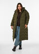 Long hooded puffer jacket with a wave pattern, Green, Model image number 1