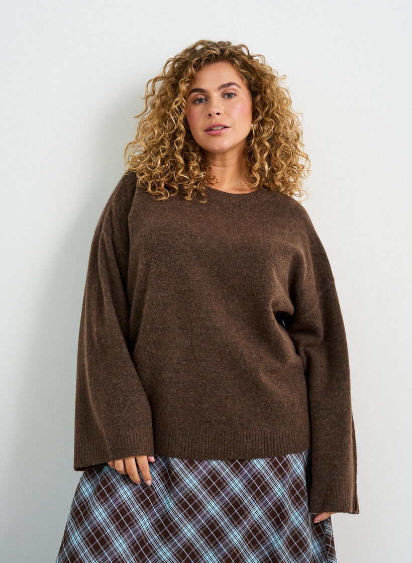 Loose knitted blouse with alpaca and wool, Brown, Model image number 0