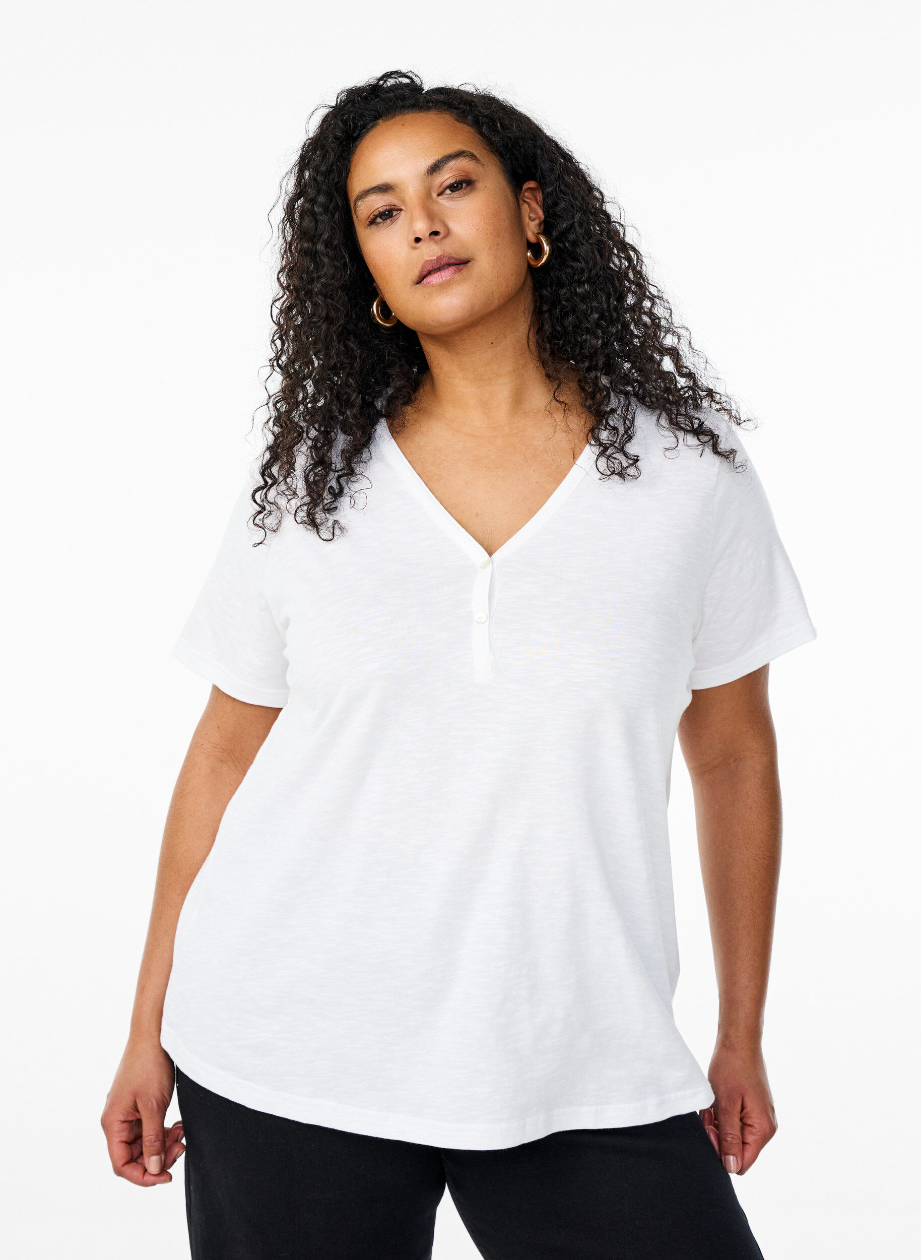 Zizzifashion FLASH - T-shirt with button detail, White, Model image number 0