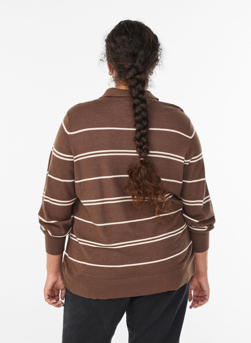 Knit blouse with collar, Brown, Model image number 2